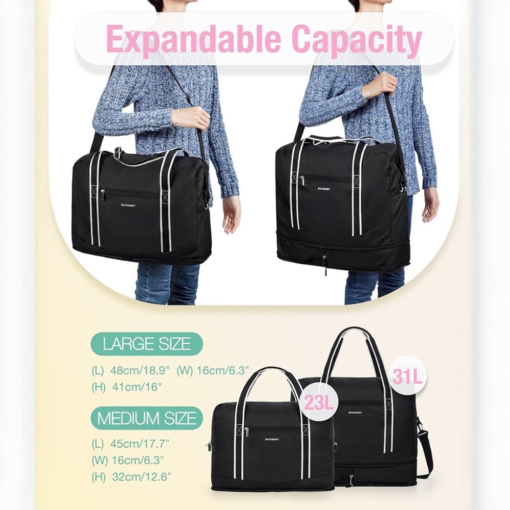 BAGSMART BlackFoldable Travel Duffel Bag - Picture 5 of 5